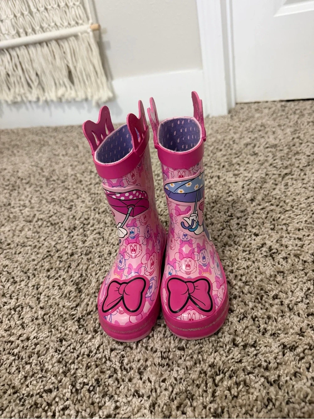 Disney Pink Minnie Mouse Glitter-Handle Kids Rain Boots